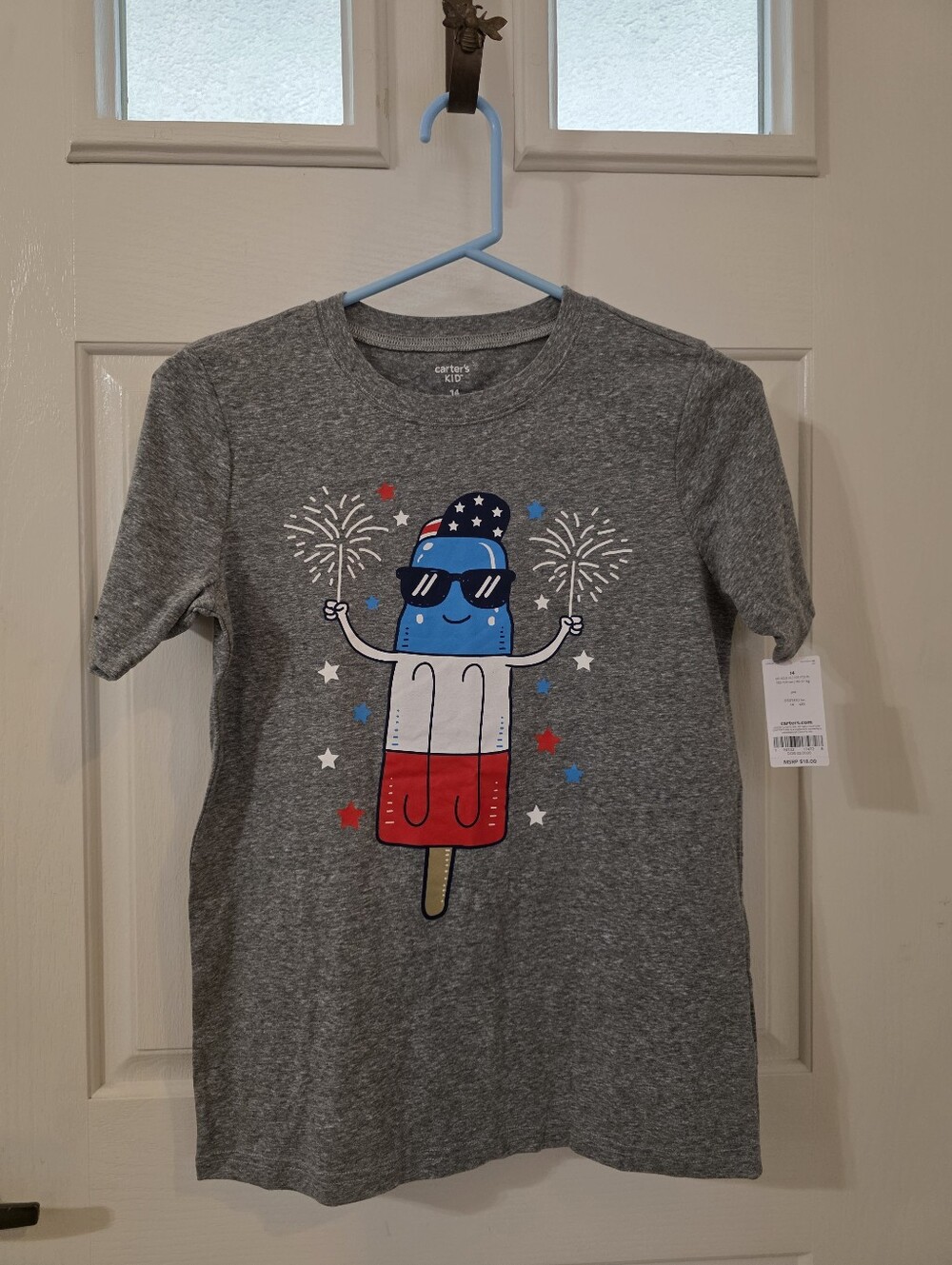 Carter's Gray Short-Sleeve Tee with Red White Blue Popsicle Graphic